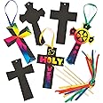 Baker Ross EV599 Scratch Art Crosses, Perfect for Children to Design and Decorate, Ideal for Home Activities, Craft Group Tasks, Sunday School Projects and General School Work (Pack of 12), 15cm
