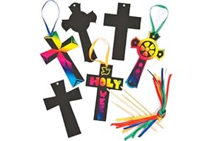 Baker Ross EV599 Ross Kratzbilder zum Aufhängen - Kreuze - Religion - scratch art für Kinder zum Basteln zu Ostern (12 Stück), 15 cm, Sortiert