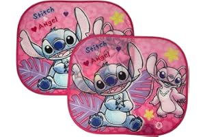CARTOON Seitliche Sonnenblenden Stitch und Angel Pink Disney Kinder Paar 44 x 33 cm UV-Schutz