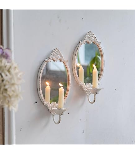 Support Bougie Décoratif Bougeoir Eugene Loberon - Support Bougie Miroir - Style Antique 37,5cm - Marron Accessoire Déco Marron Vieilli