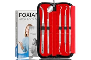 FOXIAN Professional 5 Pcs Oral Plaque Remover for Teeth Stainless Steel Tooth Picks Tartar Cleaner for Teeth Whitening & Oral Care Kit for Men Women Pets (5 Pcs)