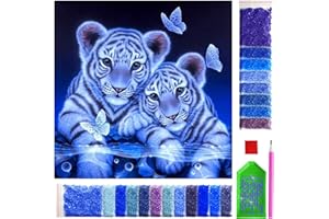 ARTULIO Diamond Painting Set 30x30 cm Magische Tiger in Blautönen – 5D Diamant Painting Bilder Kinder mit Daiments Painting Zubehör für Kinder und Erwachsene - Crystal Art für Home Wand Deko