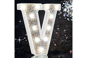HEYCOLOR LED Marquee Letter Lights, Light Up Silver Letters for Bedroom Glitter Gifts Teenage Girls Alphabet Sign Battery Powered Night Birthday Party Wedding Home Decoration, Silver V