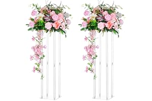 Nuptio Centros Mesa Boda Florero: 2 Piezas 80cm Alto Flores Acrílico Florero Piso Columna Soporte Arreglo Floral Estante Exhibición Rectangular Geométrico para Bodas Decoración Fiesta