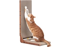 FUKUMARU Cat Scratcher, 68cm Cat Scratching Board for Indoor Cats, L-Shaped Cardboard Vertical Cats Scratching Board with Ball Toy, Walnut Colour, Pack of 1
