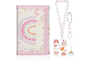LbsAMP Porte Monnaie Enfant Garçon Fille avec Lanière Autocollants et Porte-Clés Dessin Animé Portefeuille Mignon Pliable Trifold pour Cadeaux de Fête Utilisation Quotidienne (Arc en Ciel)