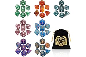 Polyedrische Würfel, Coyeekn 7 x 7 Sets (49 PCS) Polyeder Glitzer würfel für Dungeons & Dragons RPG MTG DND Tischspiel Würfel D4 D8 D10 D12 D20