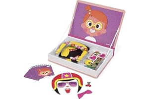 Janod - Magneti'Book Crazy Faces Fille - Jeu Educatif Magnétique 55 Pièces - Dès 3 Ans, J02717, Rose