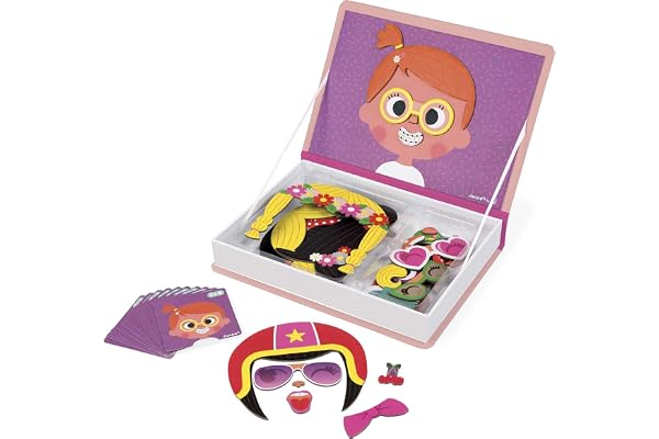 Janod - Magneti'Book Crazy Faces Fille - Jeu Educatif Magnétique 55 Pièces - Dès 3 Ans, J02717