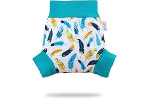 Shorty en PUL Petit Lulu | Culotte de Protection | Pull Up Couche | Couvre-Couche | Taille L | Réutilisable & Lavable | Étanche | Couches Lavables | Fabriqué en Europe (Turquoise Feathers)