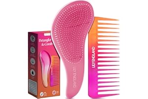 Duo Brosse Démêlante et Peigne – La Meilleure Brosse Démêlante pour Cheveux Mouillés, Secs, Bouclés, pour Femmes & Enfants, et un Peigne à Dents Larges (Pink/Orange) - Lily England