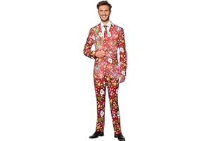 Suitmeister Light-Up Christmas Suits for Men in Different Prints – Ugly Xmas Sweater Costumes Include Jacket Pants & Tie
