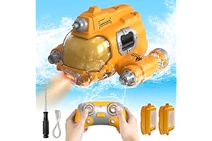 Emooncn 2.4GHz RC Boat Remote Control Boat Dual Rechargable Batteries,Spray,Light Function,360° Rotating, Double Propellers,Remote Control Boat for Pools and Lakes RC Boat Gift for for Boys Girls