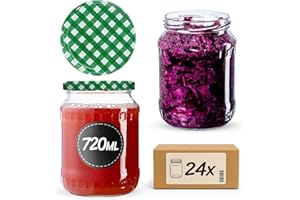KADAX 24st Einmachgläser 720 ml, ideal zum Einkochen und Aufbewahren, Gläser mit Schraubverschluss, Einkochgläser mit Schraubdeckel, Twist Off to 82, Vorratsgläser zum Einlegen (Grün kariert)