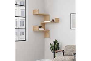 ‎HOCUSPICUS Hocuspicus | Luksa Wandmontiertes Eckregal mit 3 Etagen | Bücherregal & Dekoregal | 60 x 60 x 90 cm | Verschiedene Farboptionen | Eiche