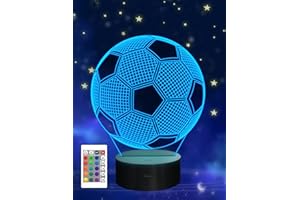 ADDCORE Optical Illusion 3D Lamp 7 Colors Changing Football Beside Table Night Light for Soccer fans Kids Children Xmas Birthday Party Gifts