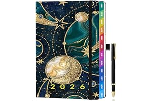 ZXHQ Diary 2026 Week to View A5, Jan - Dec 2026, Weekly and Monthly Full Year Planner, UK Holiday, Colorful Monthly Tabs, with Pen, Inner Pocket, Size(5.9" × 8.5") - Planet