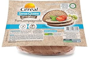 CÉRÉAL PAN CAMPAGNOLO INTEGRALE, Pane senza glutine e lattosio, Con lievito madre, A base di farina di grano saraceno integrale, ottimo per colazione, pranzo e cena, 175 gr