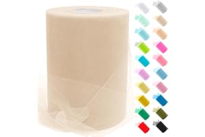Uiopa Tulle Ivoire, 15cm x 91,4m Rouleau de Tulle en Polyester Maille Tissu pour Tutu Jupe, Deco Mariage/Fête, Deco Chaise Mariage, Noeud Cadeau, Artisanat DIY