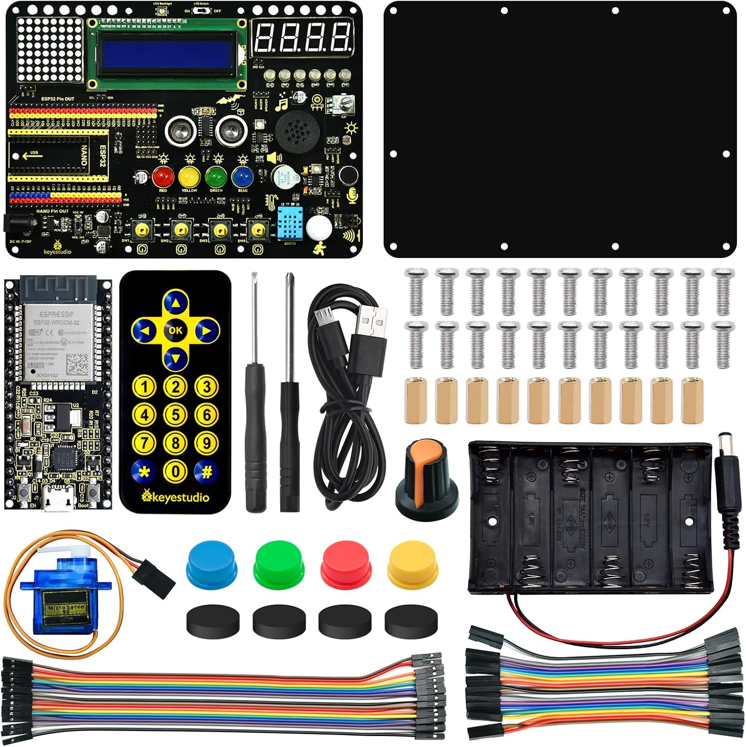KEYESTUDIO Inventor Starter Kit for Arduino ESP32, Hardware Comes Pre-connected, Easy to Get Started Coding and Electronics, 15 Modules, 30 Projects, STEM Educational Set for Adults Teens (With ESP32)
