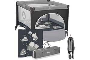 Lionelo BONNIE Box bambini pieghevole 100x100cm dalla nascita fino 15kg con materasso Lettino per neonati da viaggio senza spigoli vivi Entrata laterale Pareti realizzate in rete trasparente