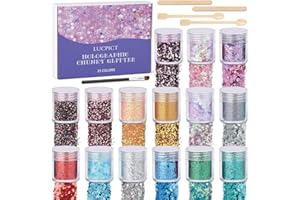 LUCPICT Holografischer Chunky Glitzer, 15 Farben Glitzerpulver Set für Harz, Bastel Glitzer Set für Becher Schleim Schmuck Festival-Dekoration, Kosmetischer Glitzer für Nagel Körper Gesicht Haare Make-up