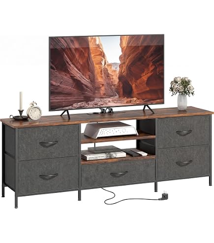 Commode TV Hitsuki 110cm Avec Éclairage LED - Meuble TV 4 Tiroirs Design Industriel Bois Et Métal