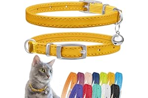 CollarDirect Collier pour Chat en Cuir de Sécurité avec Sangle Elastique, Cloche - pour Chaton - Noir, Bleu, Rouge, Orange, Vert Lime, Jaune (20-28 cm)