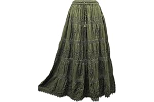 Doorwaytofashion Women Cotton Maxi Full Length Skirt Embroidered Boho Casual Festival Summer UK 10,12,14,16,18