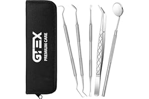 GTEX Zahnsteinentferner Zahnreinigung Set, Zahnpflege Set für den Heimgebrauch – Persönliche und Haustier-Mundhygiene – Mit Zahnspiegel - Zahnreinigung Zwischenräume (5 Stück)