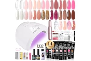 ROSALIND Gelnägel Set mit 48W UV Lampe/Elektrische Nagelfeile, 14 Farben Nagelset Gelnägel Starterset mit Base Top Coat Poly Nägel Quick Extension Maniküre Set fur Gel Nägel Selber Machen