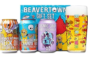 BEAMS INTERNATIONAL Beavertown IPA Beer Gift Set & Glass - Neck Oil, Gamma Ray, Cosmic Drop Berry, London Craft Beer Gift for Men, Christmas - 3x 330 ml Cans & Iconic Beavertown Glass - Pale Ale & Fruity Beers Selection
