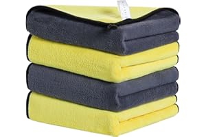 Faireach Chiffon Microfibre Voiture Lot de 4, 840GSM Chiffon de Nettoyage Polissage Séchage pour l'Entretien de la Voiture en Tissu Microfibre Ultra Absorbant pour Tous Les lavages 40x30 CM