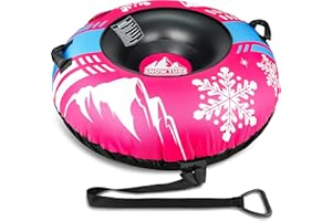 LIKYMO Snow Tube - 48" Inflatable Snow Sledge with Premium Canvas Cover, Towable Winter Sledge for Kids & Adults, Thickened Bottom for Safe Sledding & Skiing Fun