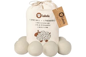 LAHELA® ESSENTIALS - Torkbollar för torktumlare - 6 stycken. Ger mjuk tvätt och sparar energi. Fungerar som mjukgörare. 100%
