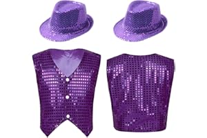 Aislor Boys Girls Sparkly Fancy Jacket Choir Jazz Dance Vest Top Button Down Party Costume Stage Performance Waistcoat