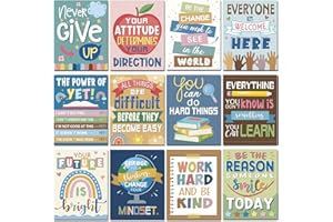 Adduster 12 Pack Inspirational Classroom Posters - Middle and High School Inspirational Quotes Growth Mindset Positive Affirmations For Classroom Bulletin Boards and Wall Decorations (Bohemia)