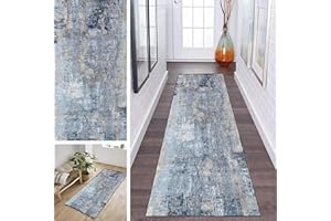 ‎ZDYHMRJ ZDYHMrj Läufer Teppich Lang Flur rutschfest Waschbar 120X300CM Küche Grau Blau Korridor TeppichLäufer für Flur Schlafzimmer Wohnzimmer Polyester Teppichmatte Dauerhaft, Anpassbar Küchenteppich