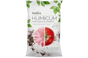 BIOTICA Humus di lombrico 100% biologico italiano HUMICUM - 25 Litri - Fertilizzante Naturale, Terriccio, Concime per Piante, Fiori e Orto