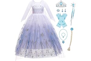 Eleasica Dziewczyna Sukienka Księżniczka Elsa Kostium Królowa Śniegu Kraina lodu Akcesoria Tiara Opaska Prezent Karnawał Boże Narodzenie Urodziny Halloween Cosplay Długi Rękaw Fancy Dress, Fioletowy,