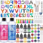 ZOPALY Epoxy Resin DIY Kit with Letters Molds to Make Keychains | 192 Pcs Complete with 400 ml Resin and Hardener, Letter Sil