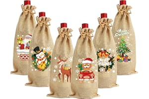 VEYLIN Burlap Wine Bags Decoration, 6 Pack Christmas Bottle Bags Hessian for Winter Holiday Party Supplies (Yellow)