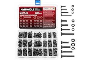 MYHONGLE 688 Pcs Hex Bolts and Nuts Set, M4 M5 M6 Machine Bolts and Hex Nuts and Lock Washers and Flat Assortment Kit, Carbon Steel Full Thread with Spring Washers
