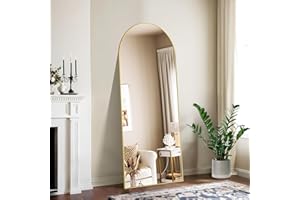 NIMURY Espejo de Pie 165 x 60 cm, Gran Espejo Arqueado de Pared con Marco de Aluminio Dorado, Espejo de Cuerpo Entero para Baño, Dormitorio, Entrada y Pasillo