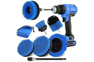 BOARSHUA Drill Brush Attachment Set, 8Pcs Power Scrubber Electric Drill Cleaning Brush Kit with Extend Long Attachment Microfiber Towel for Car Kitchen Bathroom Shower Bathtub Tile Sink Grout Floor Carpet Blue