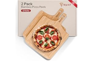 Slyced Set of 2 Bamboo Pizza Peel 12 Inch | Restaurant Grade Wood Pizza Peels | Pizza Paddles Compatible with Ooni, Gozney and Solo Stove Pi Pizza Ovens | Wooden Pizza Cutting Board with Handle