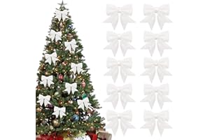 Shining She 10 sztuk białych kokardek na Boże Narodzenie, brokatowe kokardki, ozdoby choinkowe na uroczystości rodzinne, imprezę, dekoracja na Boże Narodzenie, urlop, wesele, uroczystości