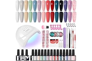 Phoenixy Kit Ongle Gel U V Complet avec 48W Lampe 14 Couleurs Kit Vernis Semi Permanent Rose Bleu Pailleté et Base & Top Coat Vernis Semi Permanent Outils Accessoires Lampe U V Nail Art