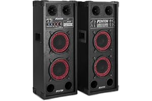 Fenton SPB-26, PA Party Lautsprecher Boxen Bluetooth, Aktiv DJ Boxen Set, 600 Watt Paar 6,5 Zoll, USB Port und SD Slot, PA Anlage, DJ Equipment, Lautsprecherset Schwarz