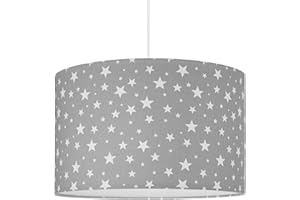 youngDECO® Suspension étoiles 2xE27, diffuseur de lumière supplémentaire, grand abat-jour en tissu (coton) Ø38cm, suspension pour chambre d'enfant, fabriquée dans l'UE